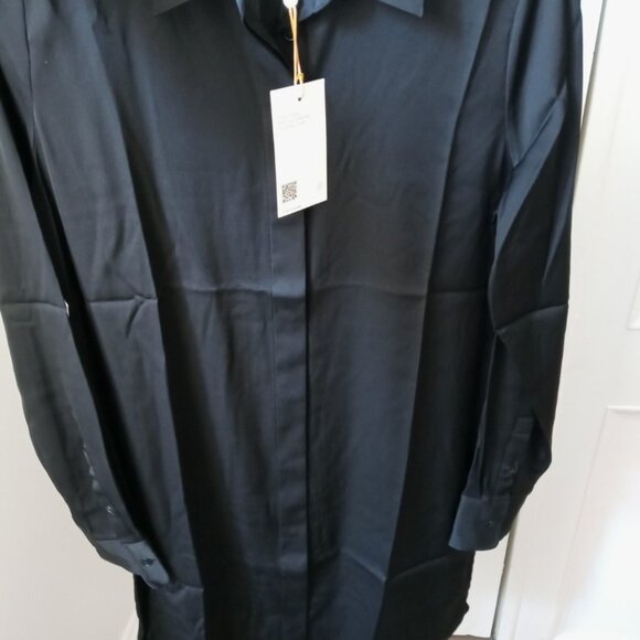 NWT Quince Washable Stretch Silk Shirt Dress. Medium. Black. Perfect Condition. - Picture 10 of 16